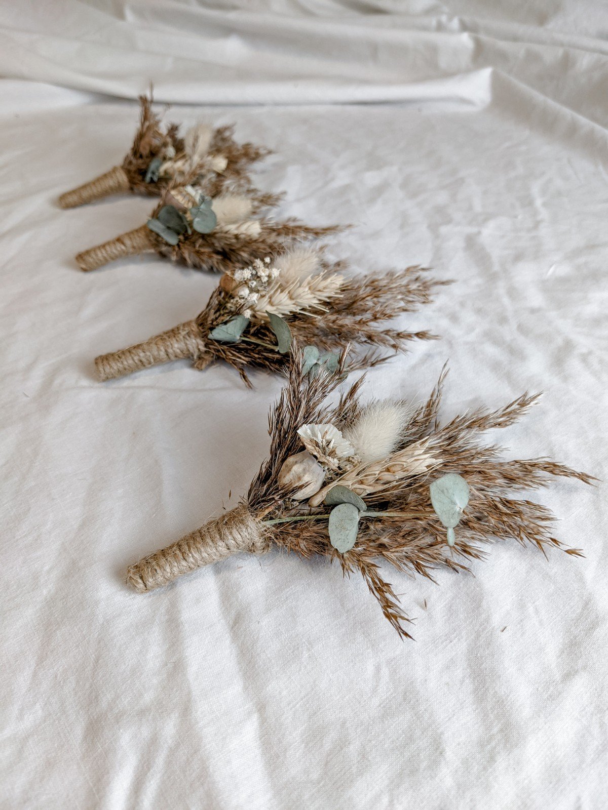 Boho Neutral Dried Flower Bridal Bouquet - Brown Pampas Grass and Preserved Roses