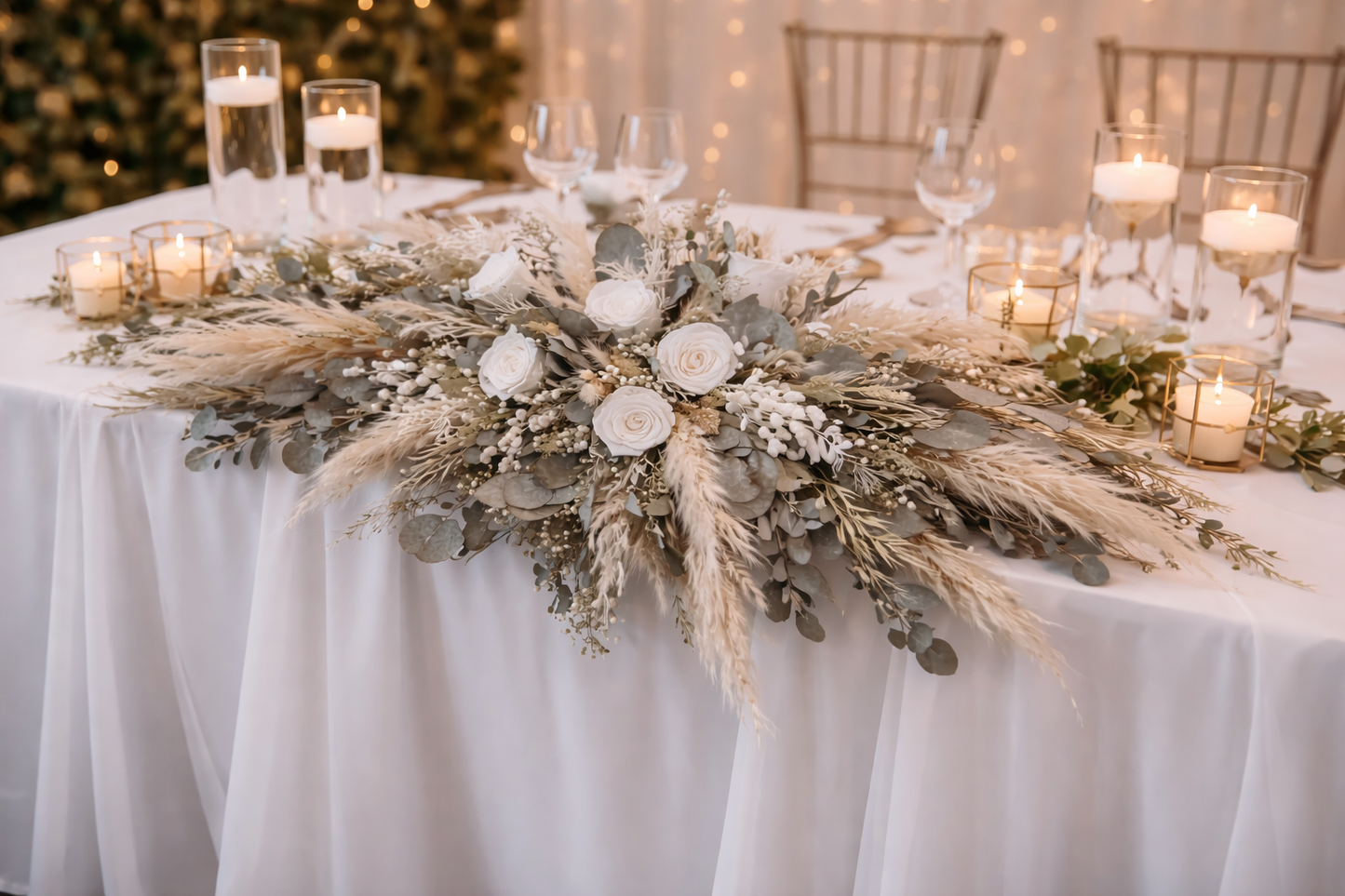 Eucalyptus and White Rose Arch Piece
