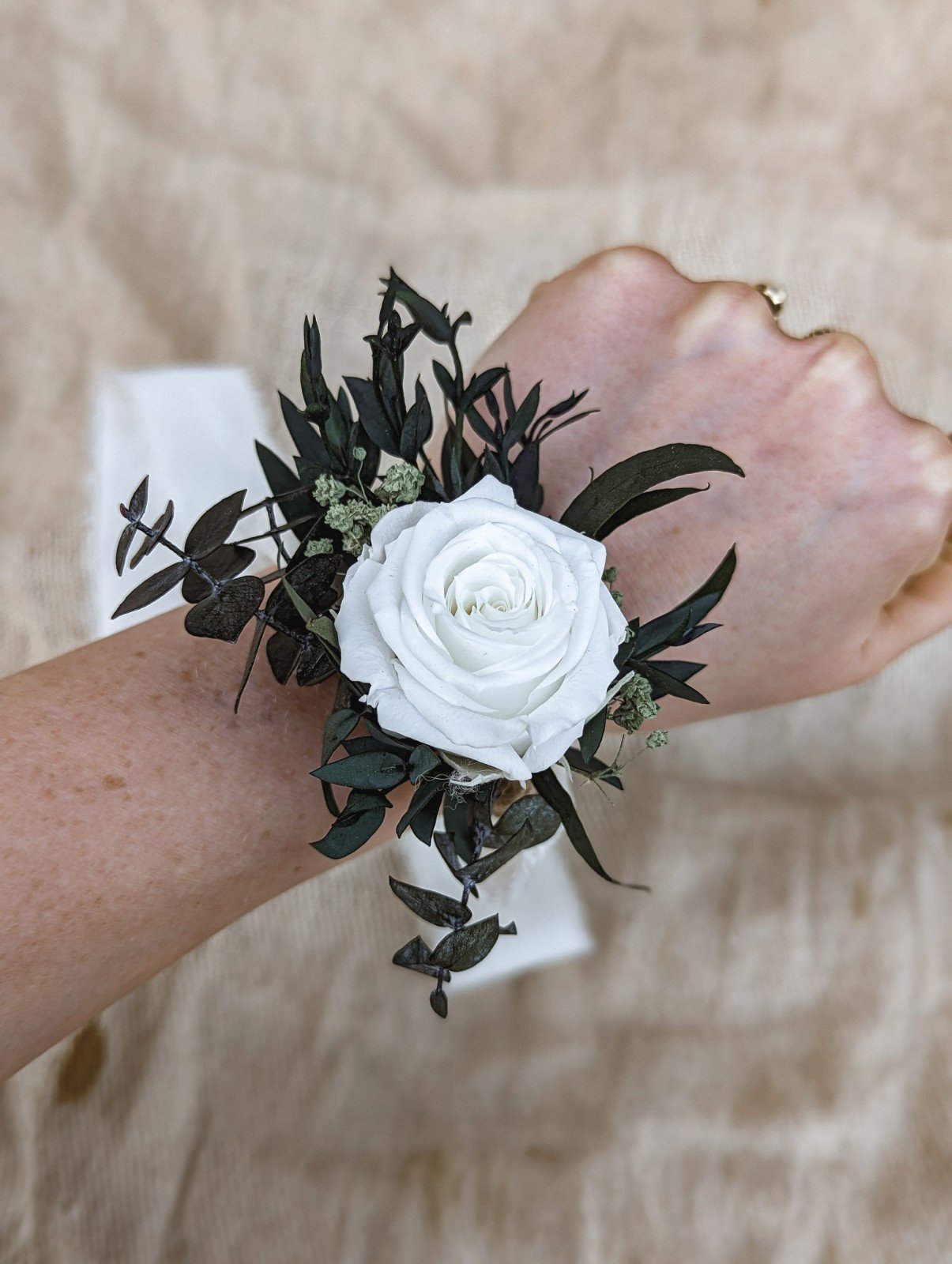 Classic White Bridal Bouquet - Eucalyptus and White Preserved Roses