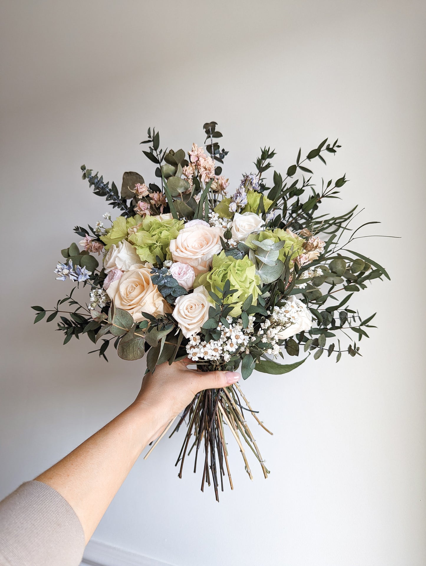 Spring/Summer Bridal Bouquet - Eucalyptus, Dried Flowers and Hydrangea