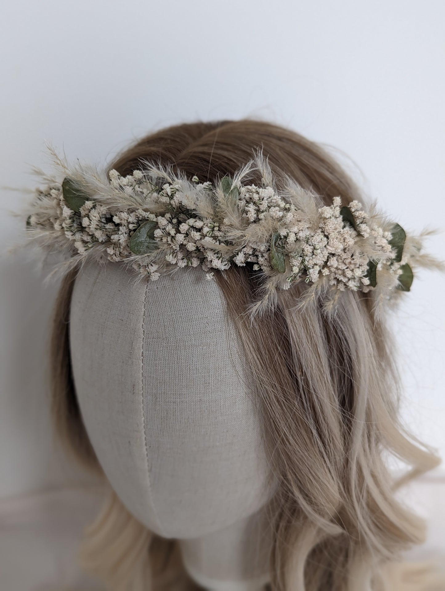 Boho Dried Flower Crown - Pampas Grass and Gypsophila