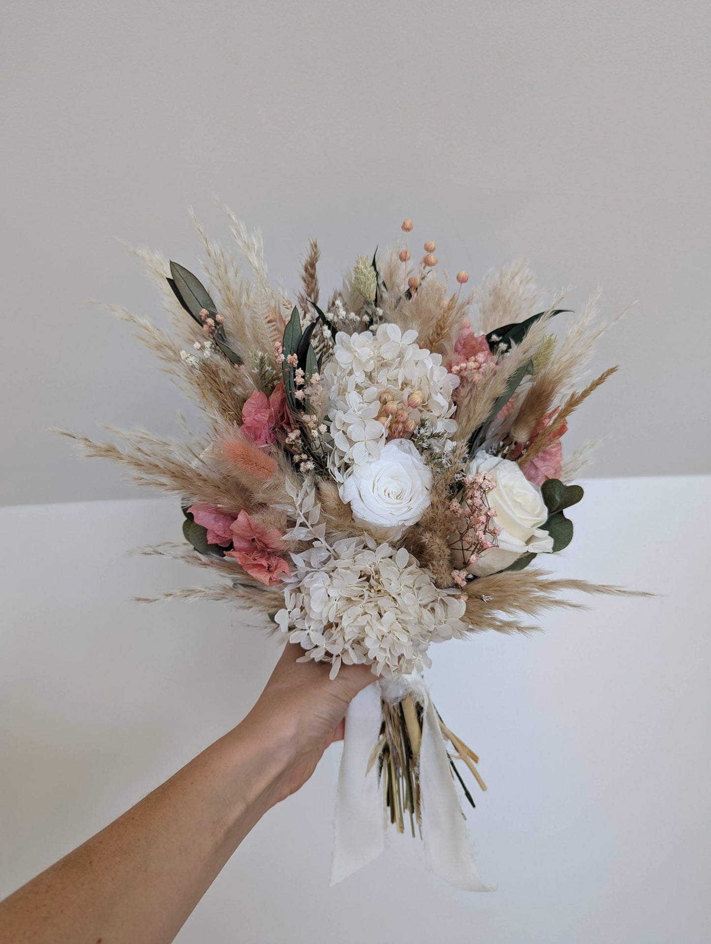 Boho Blush Bridal Bouquet - Preserved Hydrangeas and Roses