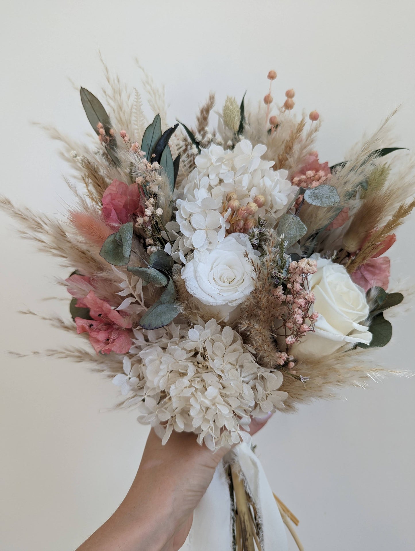 Boho Blush Bridal Bouquet - Preserved Hydrangeas and Roses