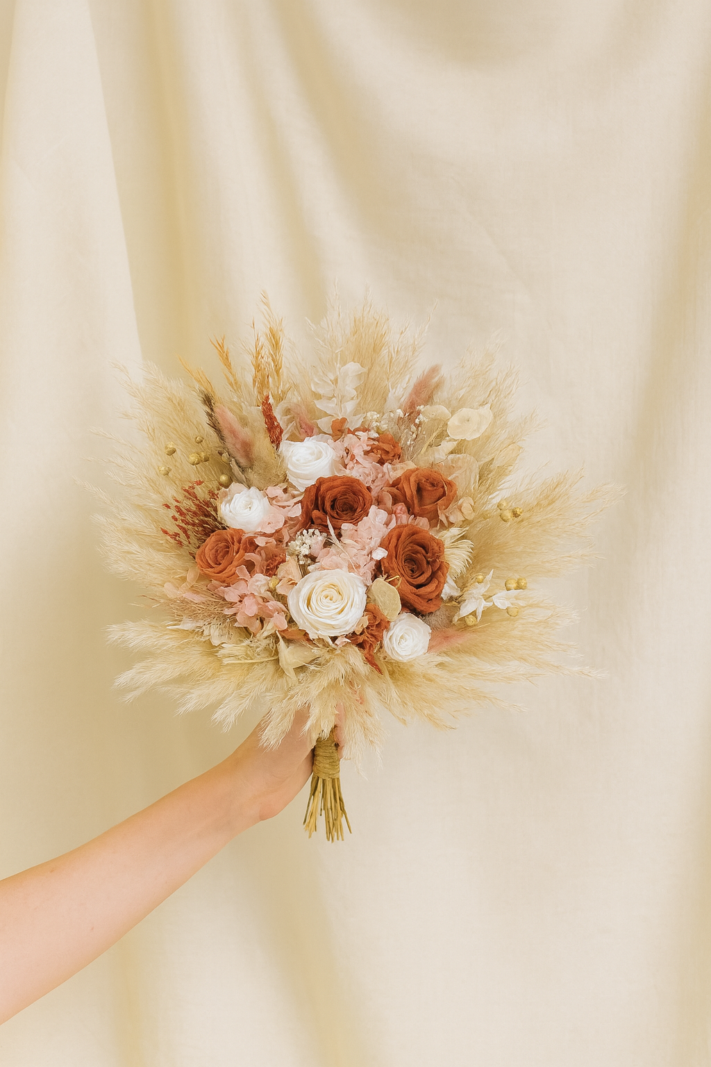 Autumn Dreamer Bridal Bouquet - Blush with Pampas Grass and Preserved Roses