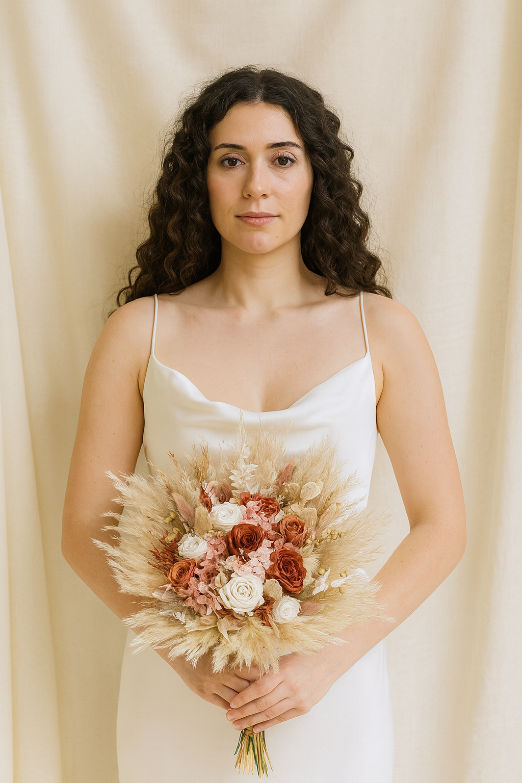 Autumn Dreamer Bridal Bouquet - Blush with Pampas Grass and Preserved Roses