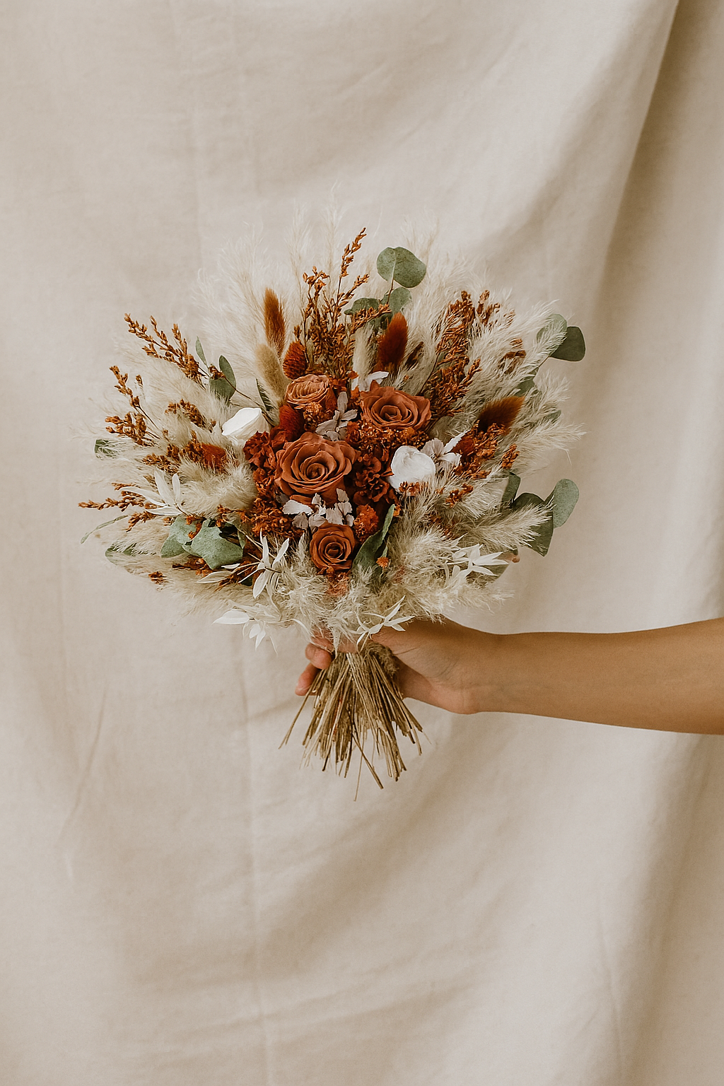 Autumn Wanderlust Bridal Bouquet - Terracotta, pampas and preserved roses