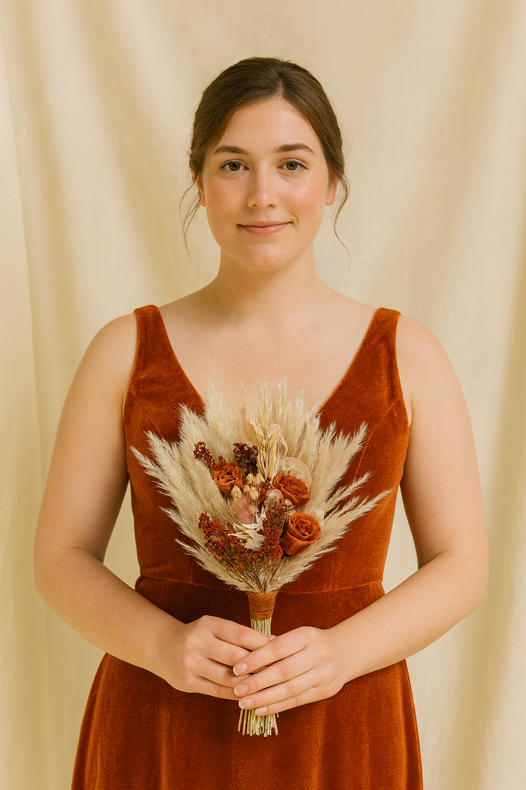 Autumn Dreamer Bridal Bouquet - Blush with Pampas Grass and Preserved Roses
