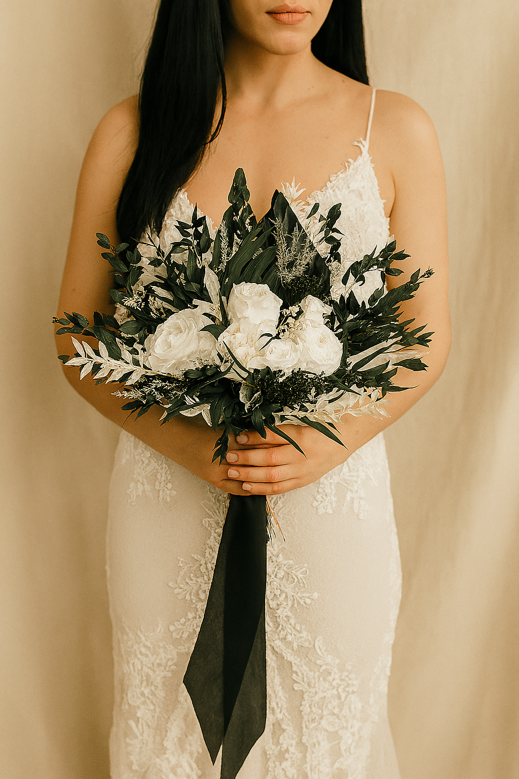 Midnight Phantom Bridal Bouquet - Eucalyptus, White Roses