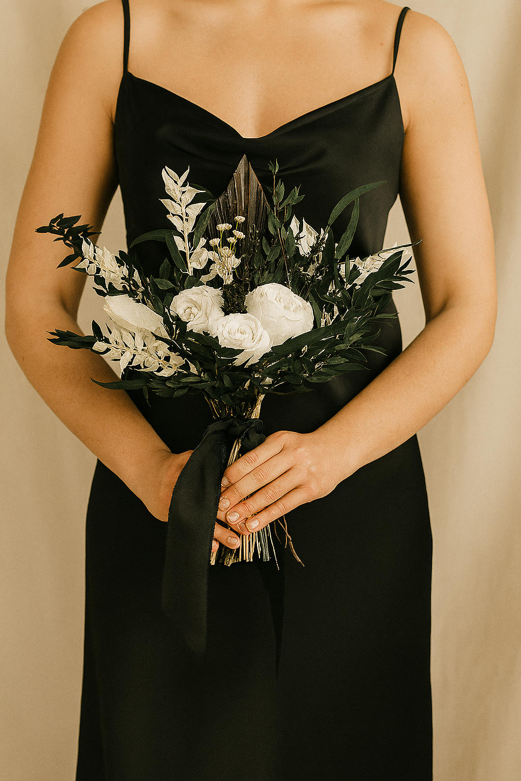 Midnight Phantom Bridal Bouquet - Eucalyptus, White Roses