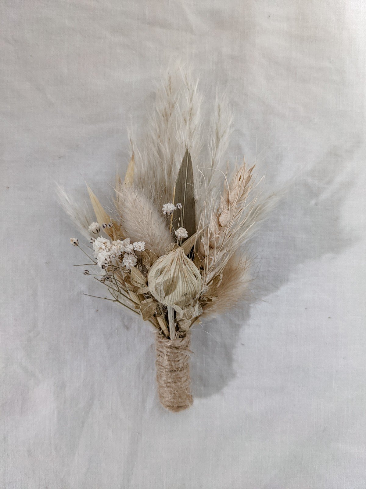 Men's Neutral Pampas Grass Dried Flower Buttonhole