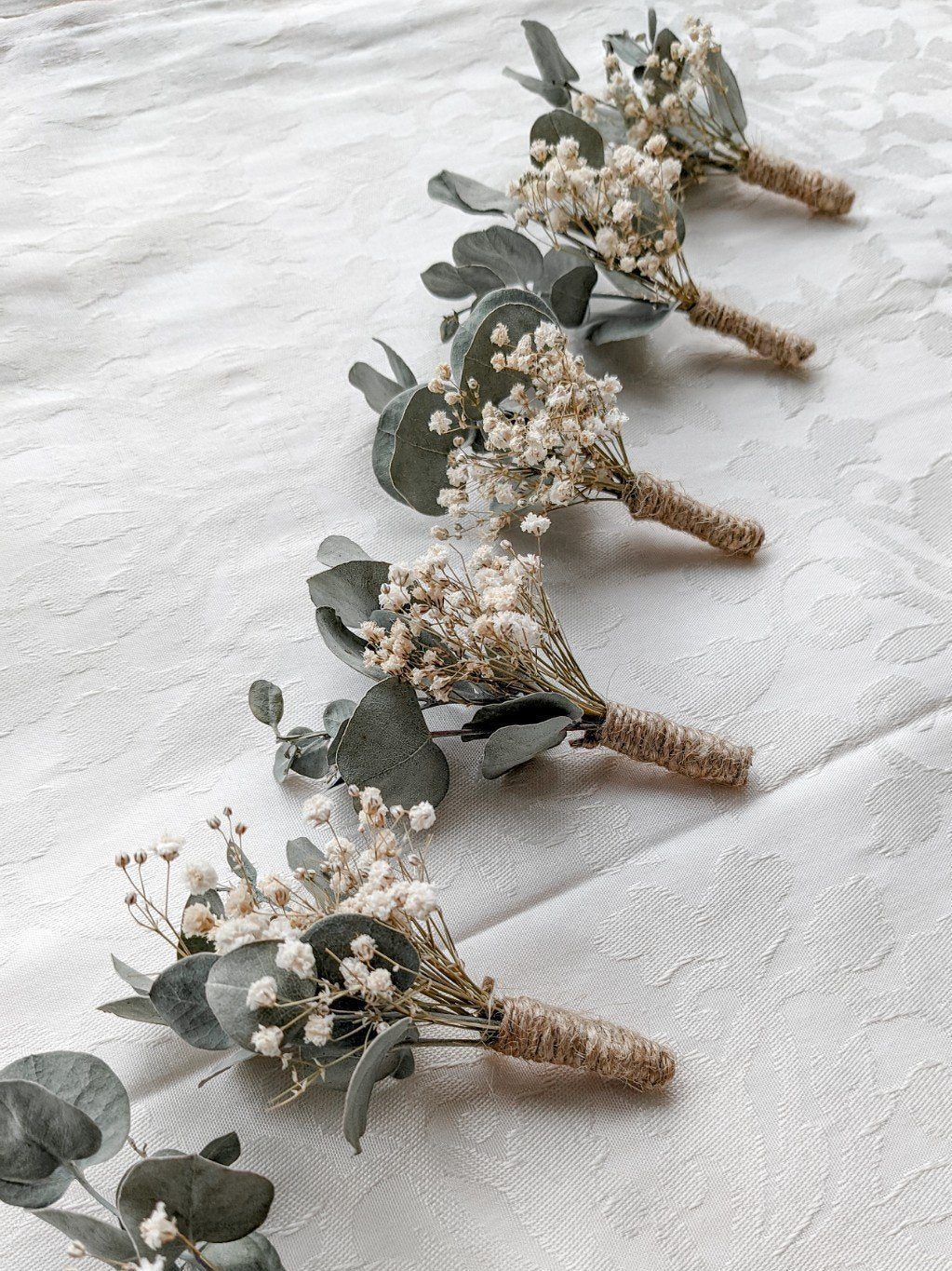 Men's Boho Eucalyptus and Gypsophila Buttonhole - Green and White