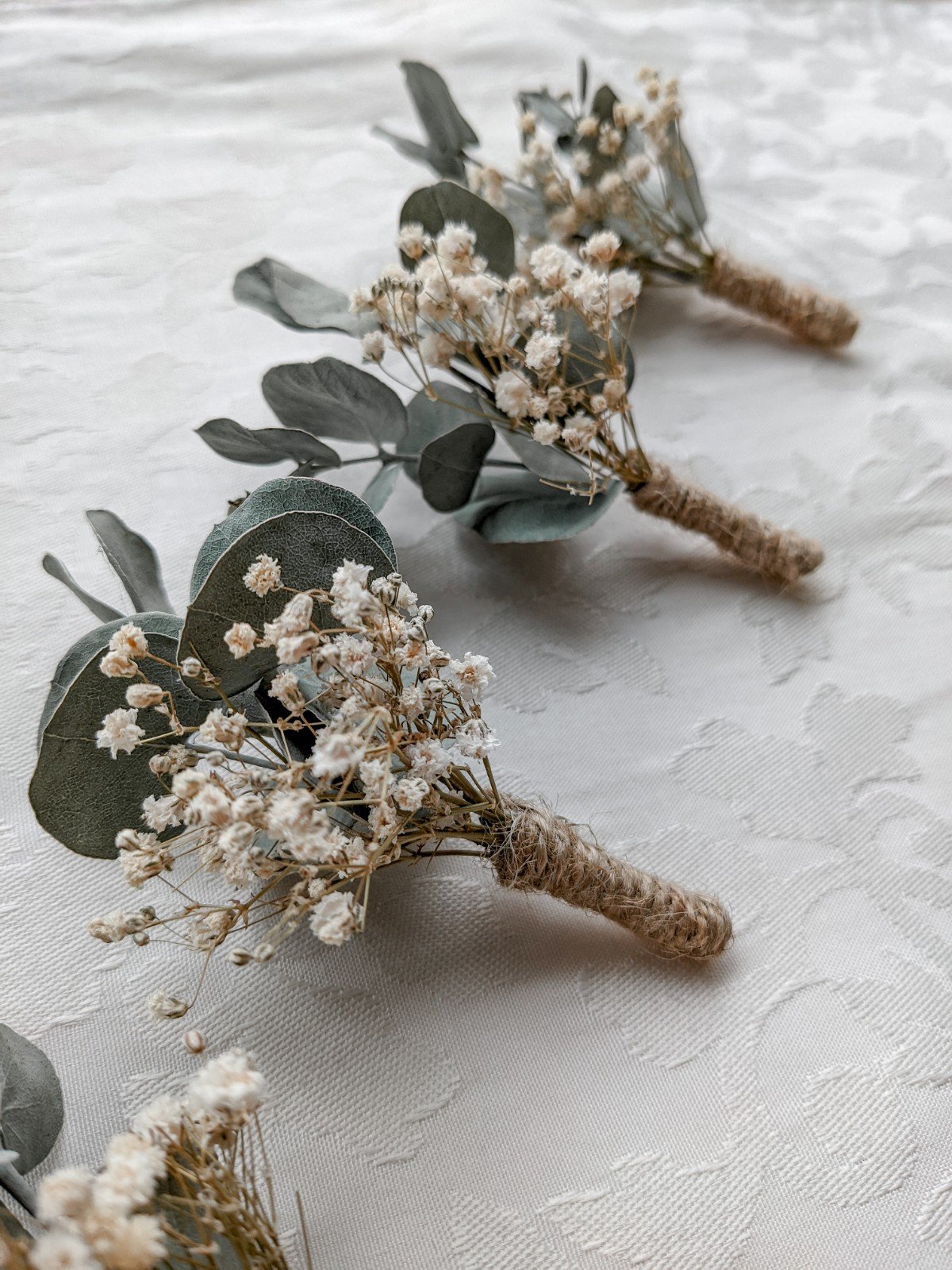 Men's Boho Eucalyptus and Gypsophila Buttonhole - Green and White