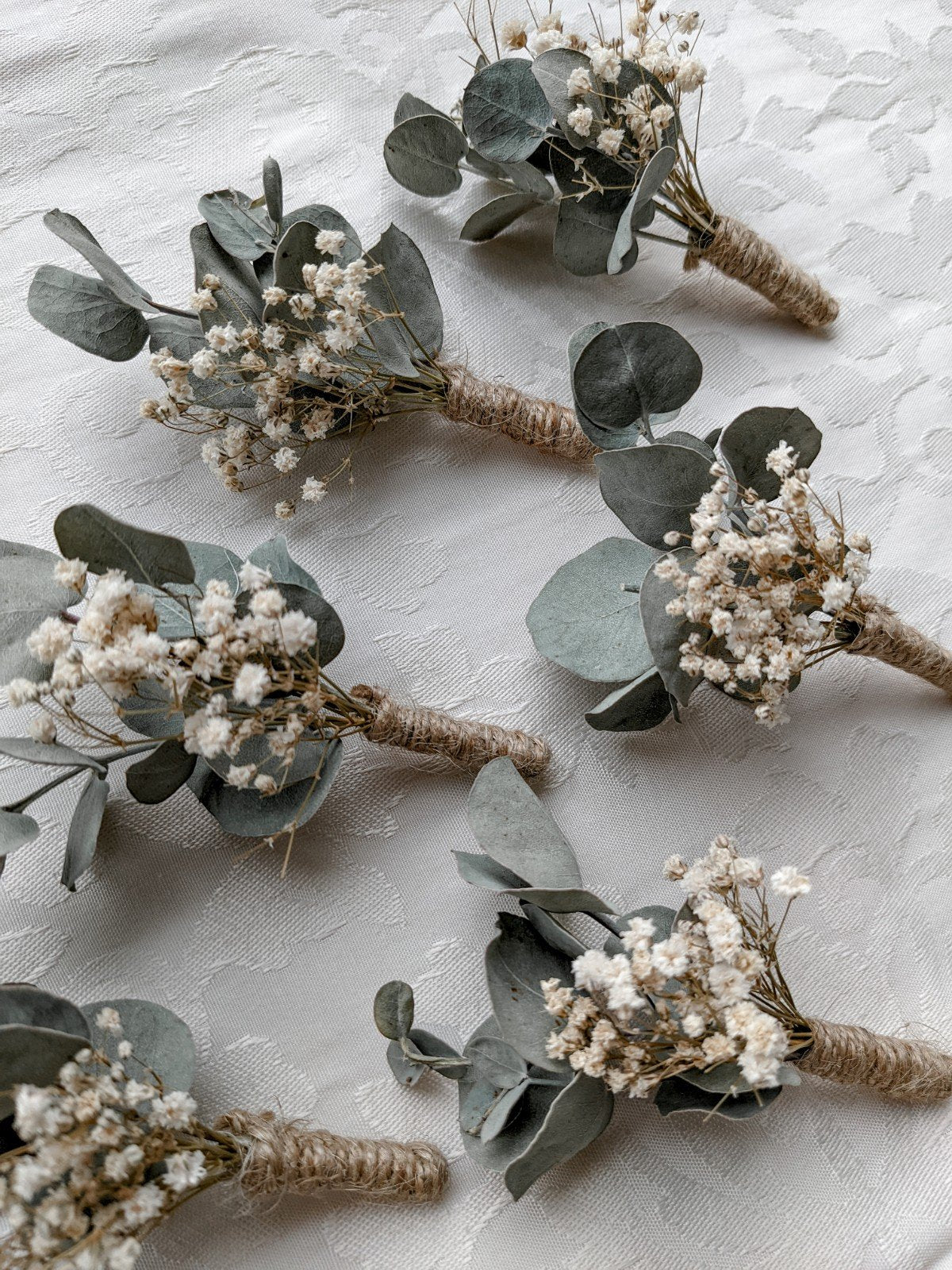 Men's Boho Eucalyptus and Gypsophila Buttonhole - Green and White