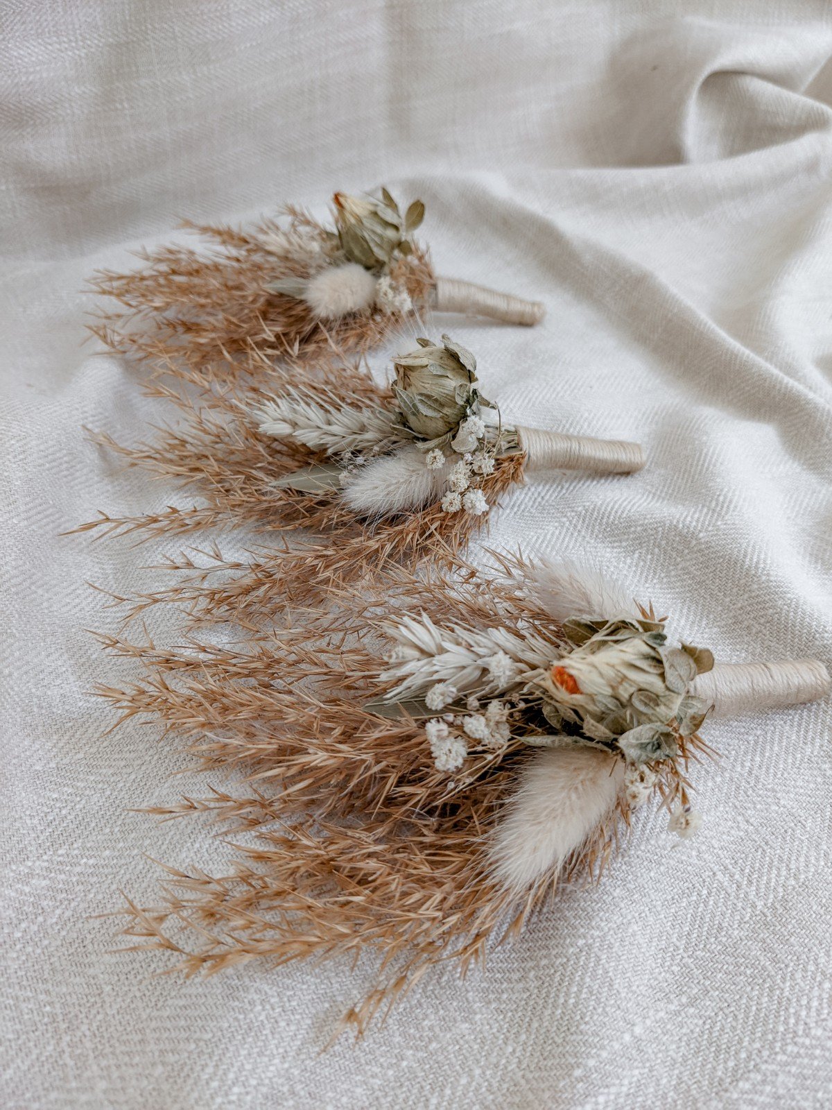 Men's Boho Burnt Orange Buttonhole - Pampas Grass
