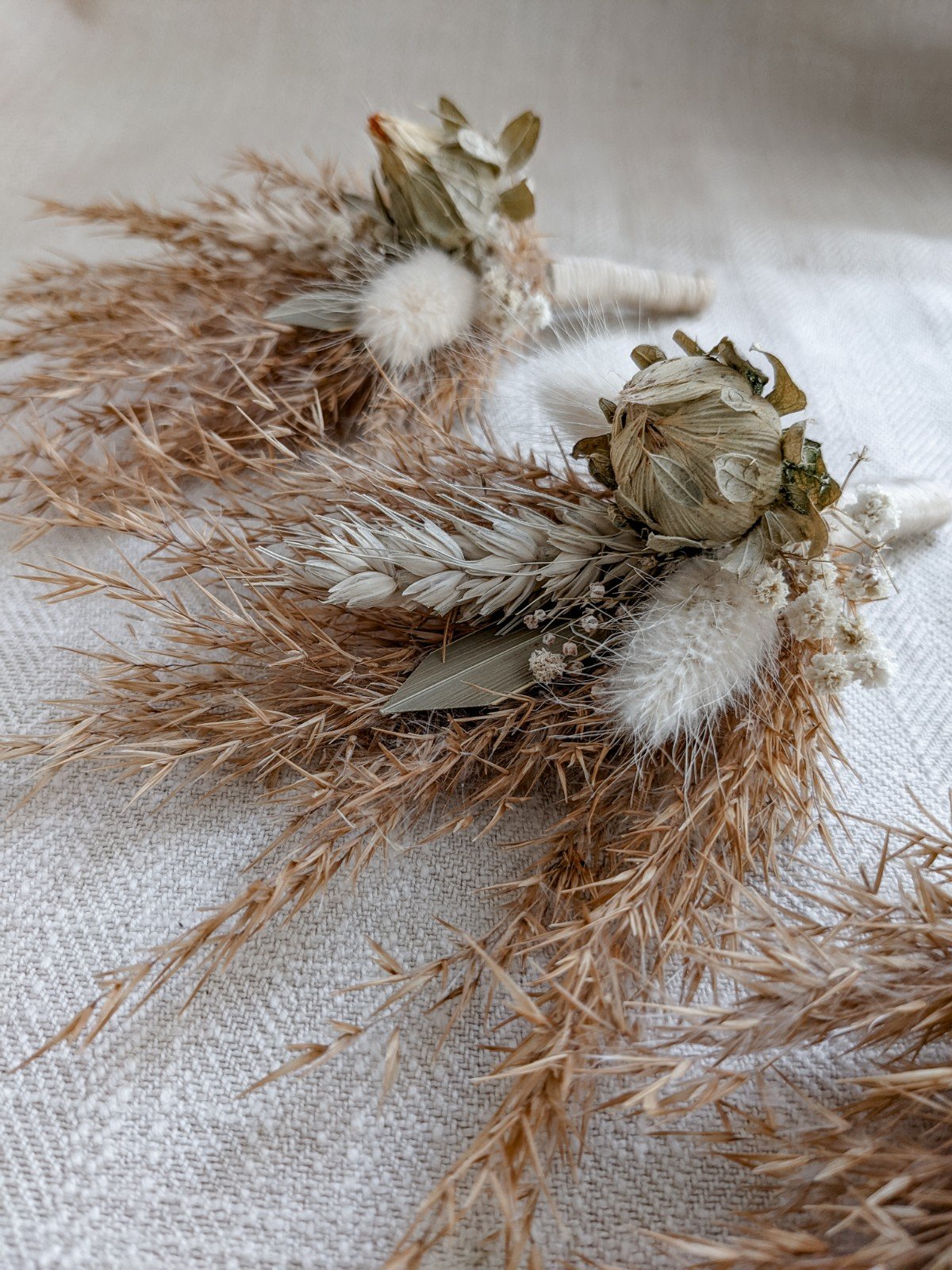 Men's Boho Burnt Orange Buttonhole - Pampas Grass