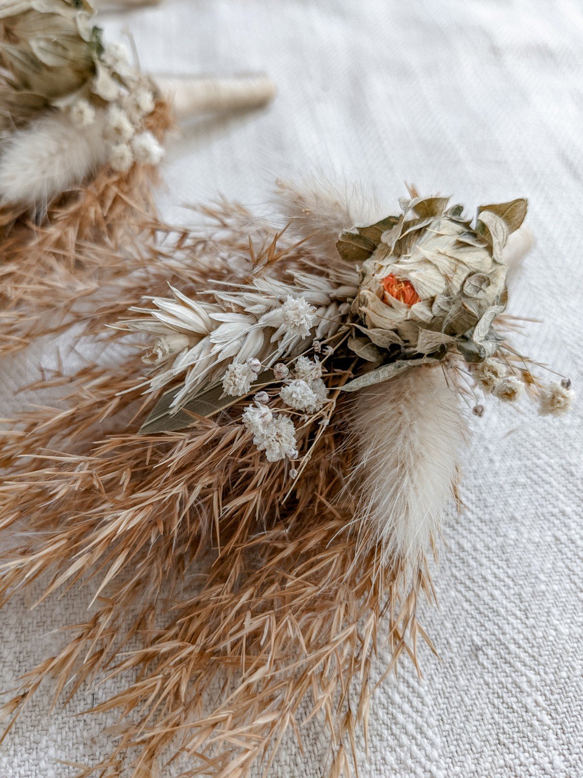 Men's Boho Burnt Orange Buttonhole - Pampas Grass