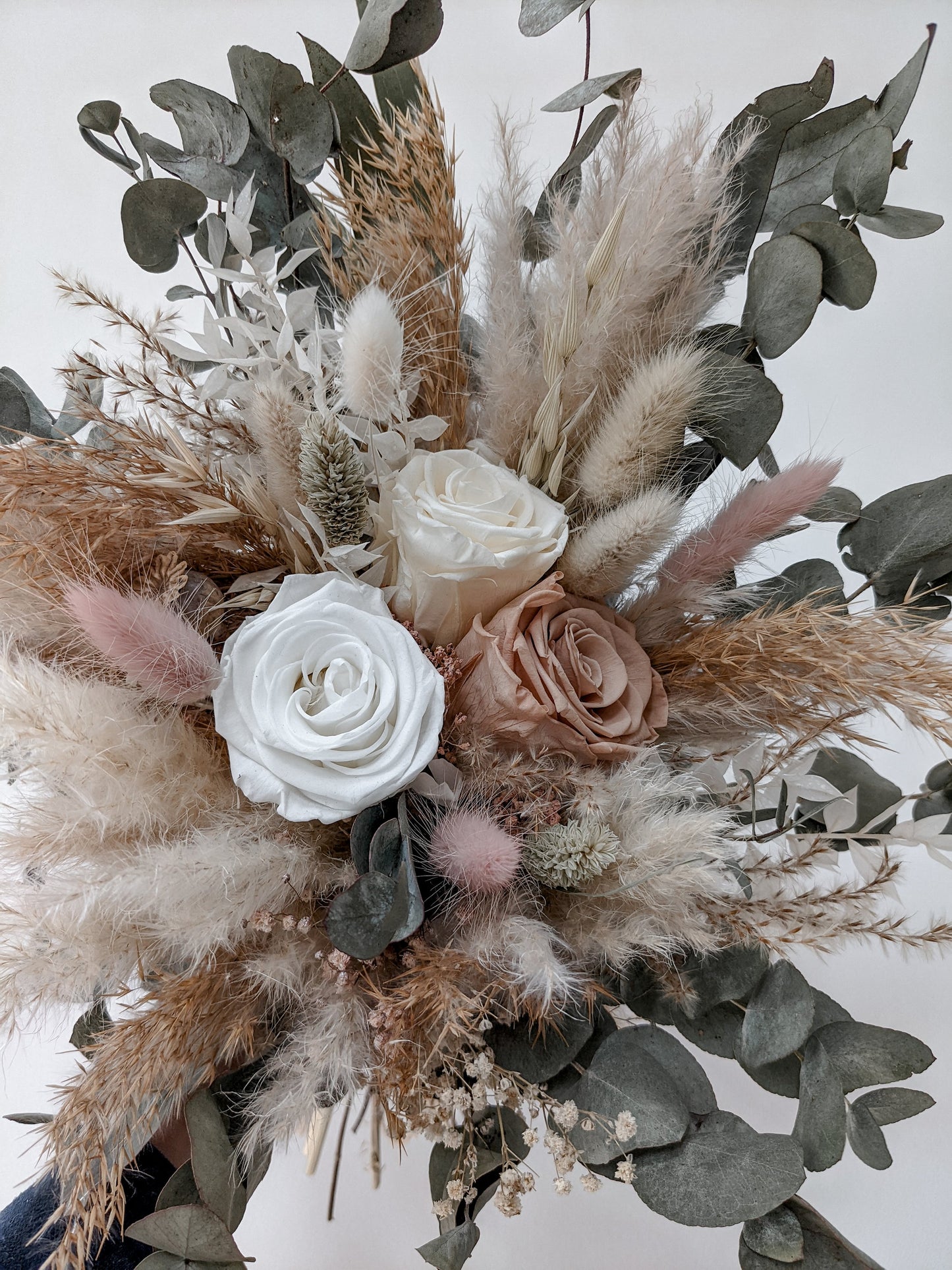 True Love Bridal Bouquet - Green, Blush Preserved Roses and Eucalyptus