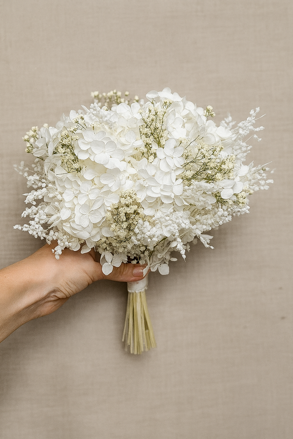 White Preserved Hydrangea Bridal Bouquet - All White