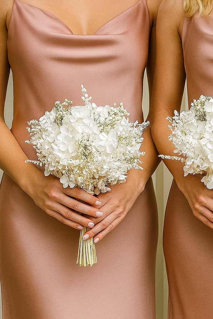 White Preserved Hydrangea Bridal Bouquet - All White