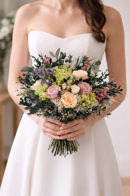 Spring/Summer Bridal Bouquet - Eucalyptus, Dried Flowers and Hydrangea