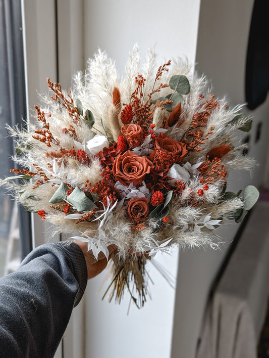 Autumn Wanderlust Bridal Bouquet - Terracotta, pampas and preserved roses