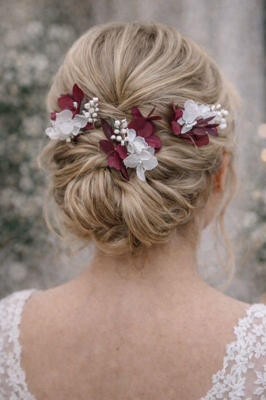 Burgundy Wedding Dried Flower Hair Pins