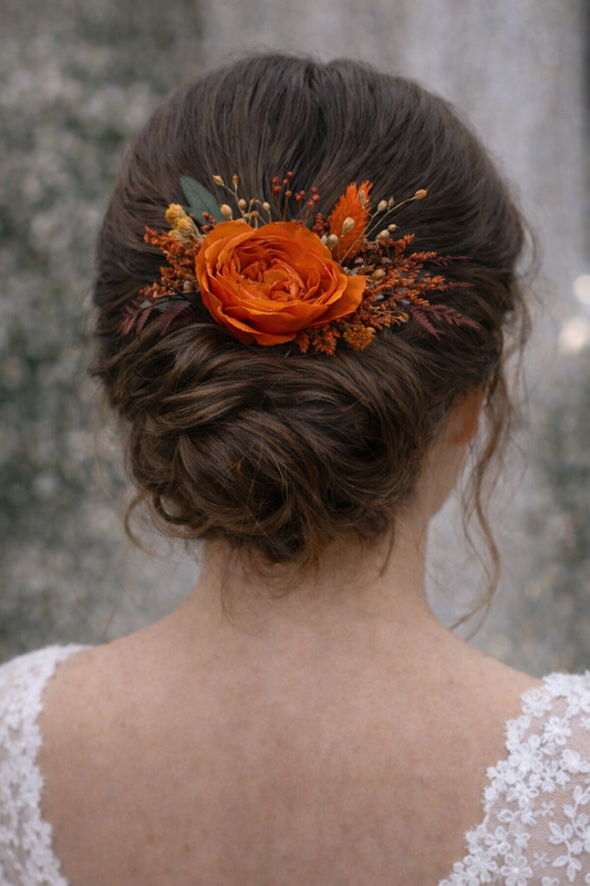 Orange Bridal Dried Flower Hair Comb