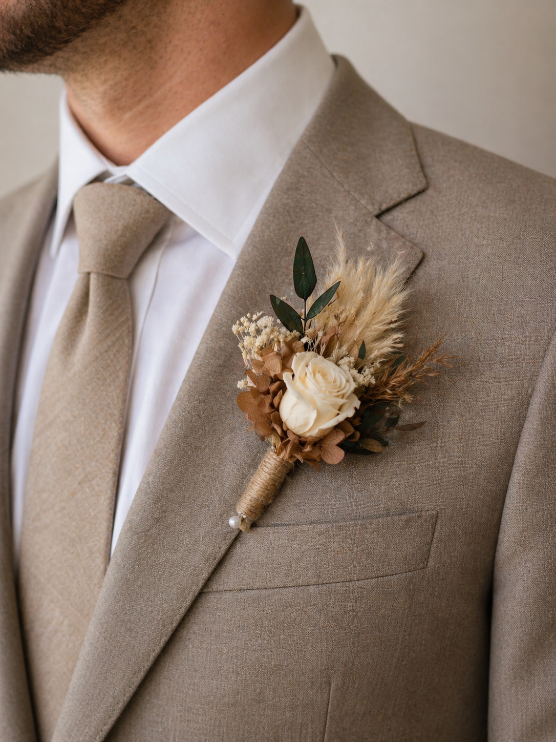 The Honeyed Mocha Bridal Bouquet - Preserved roses and pampas grass