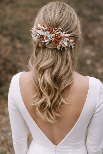 Autumn Bohemian Bridal Bouquet - Pampas Grass and Preserved Roses