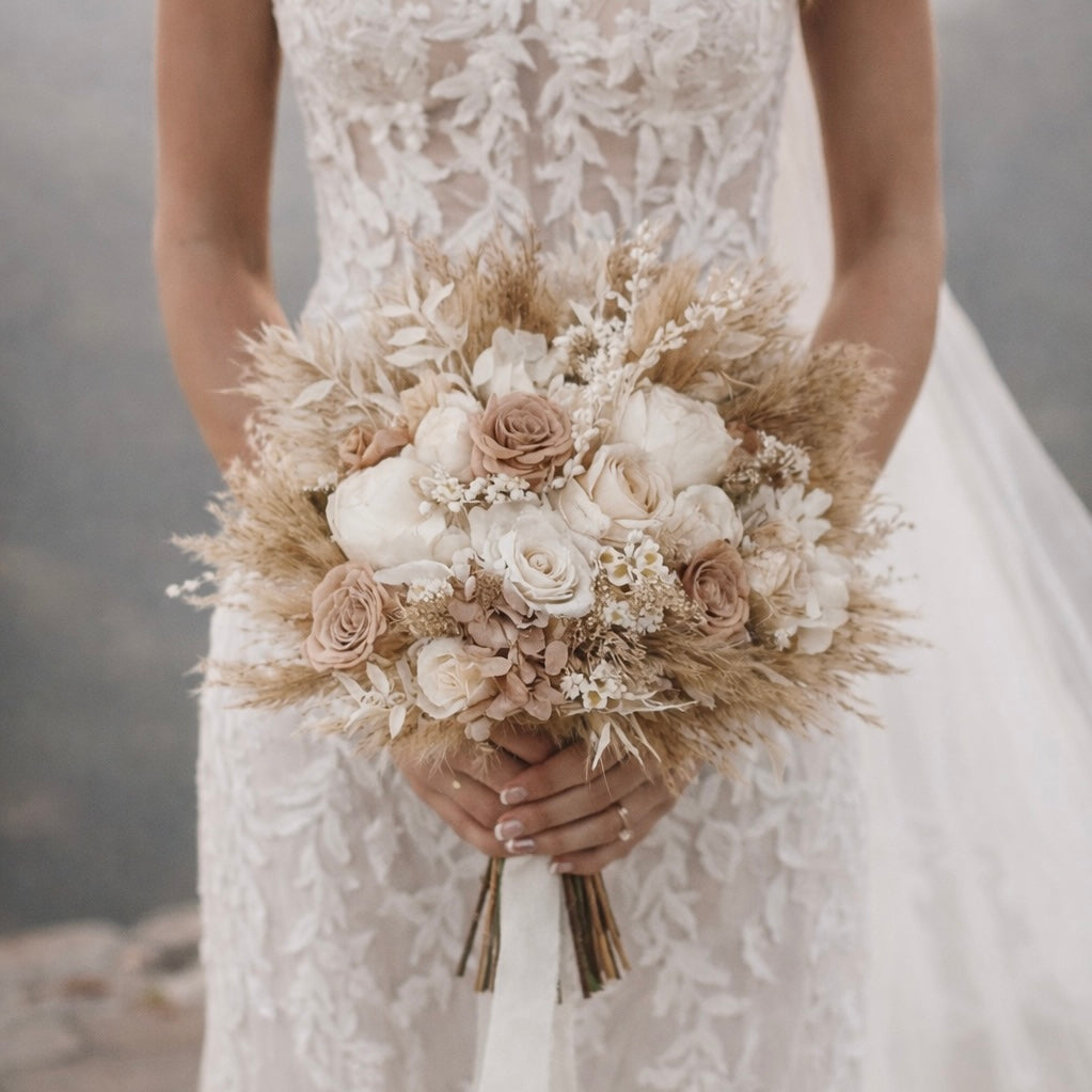 Kyra Bridal Bouquet - Preserved roses and pampas grass