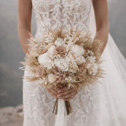 Kyra Bridal Bouquet - Preserved roses and pampas grass