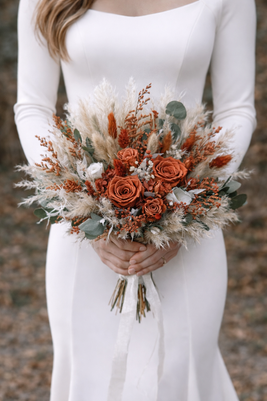 Autumn Wanderlust Bridal Bouquet - Terracotta, pampas and preserved roses