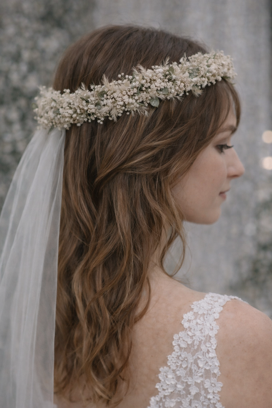 Boho Dried Flower Crown - Pampas Grass and Gypsophila