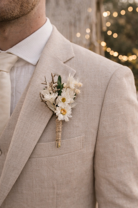 Men's Neutral Daisy Boutonniere