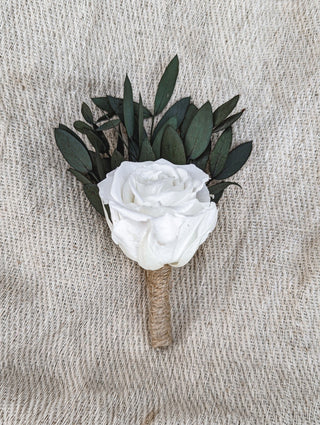 Bridal Wedding Bouquet - Eucalyptus and White Preserved Roses