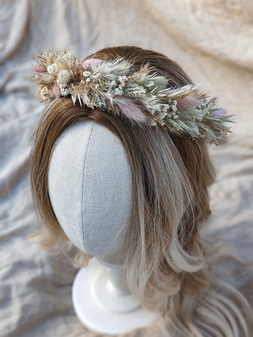 Boho Dried Flower Crown - Pampas Grass and Blush