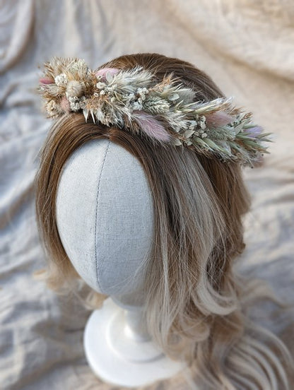 Boho Dried Flower Crown - Pampas Grass and Blush