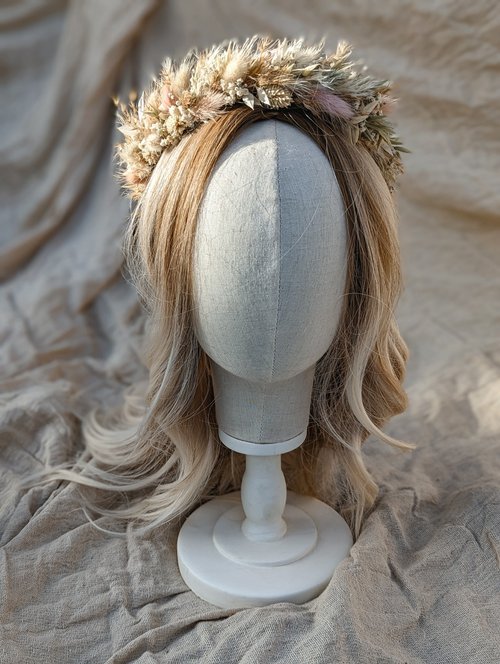 Boho Dried Flower Crown - Pampas Grass and Blush