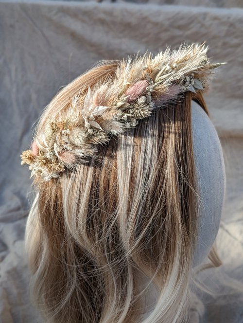 Boho Dried Flower Crown - Pampas Grass and Blush
