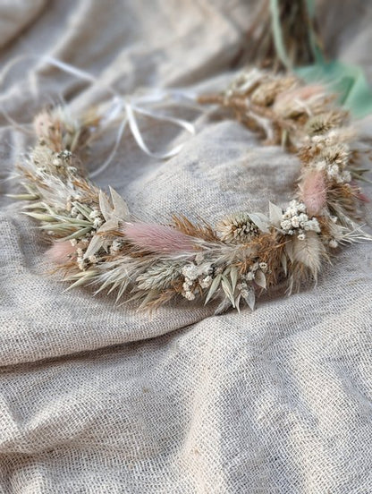 Boho Dried Flower Crown - Pampas Grass and Blush