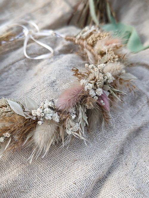 Boho Dried Flower Crown - Pampas Grass and Blush