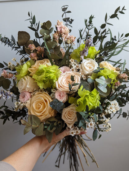 Spring/Summer Bridal Bouquet - Eucalyptus, Dried Flowers and Hydrangea