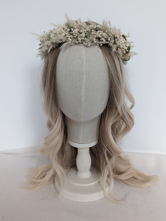Boho Dried Flower Crown - Pampas Grass and Gypsophila