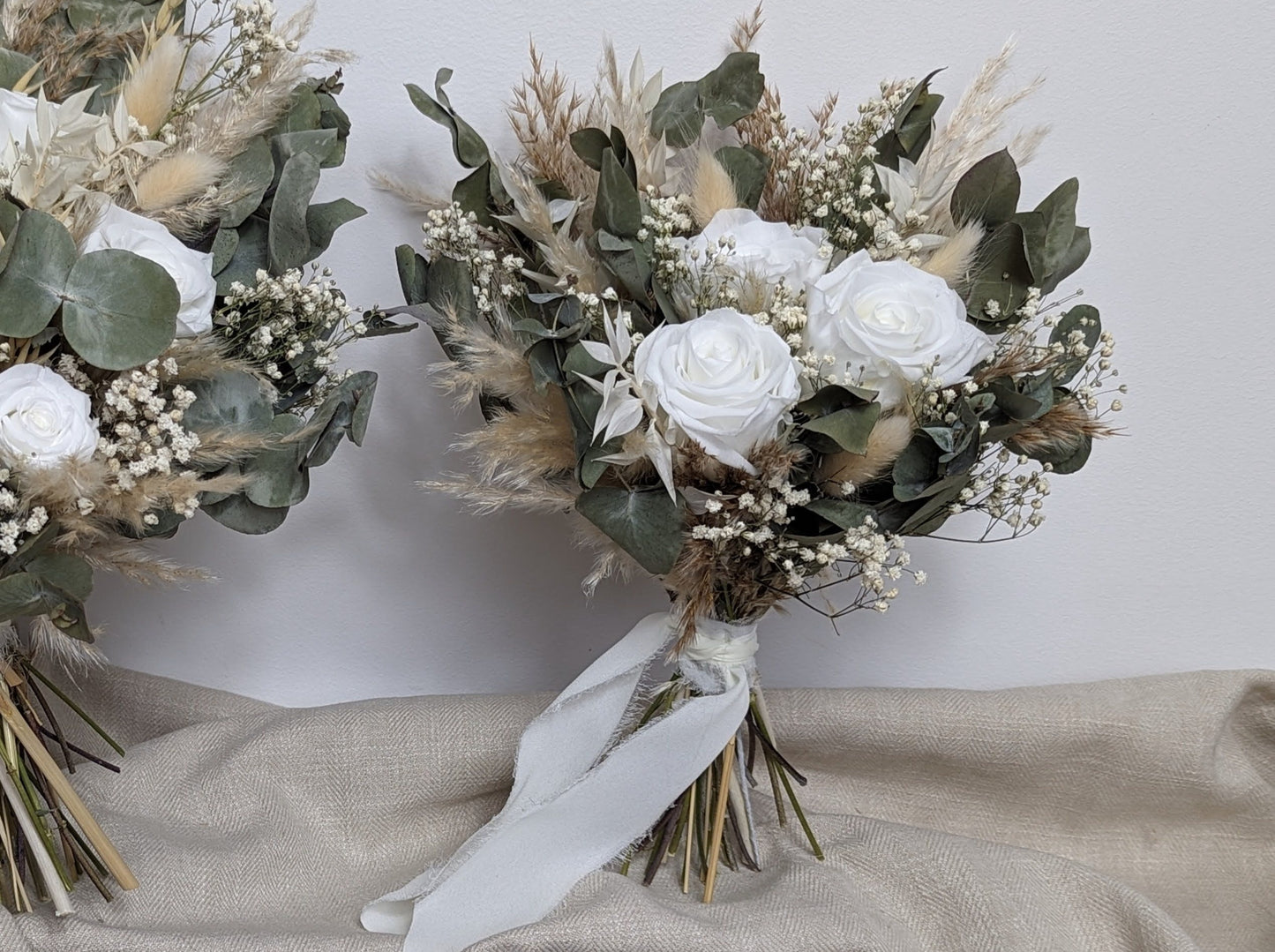 Eucalyptus and Rose Radiance Bridal Bouquet - Eucalyptus, Pampas Grass, White Roses
