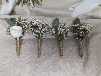 Eucalyptus and Rose Radiance Bridal Bouquet - Eucalyptus, Pampas Grass, White Roses