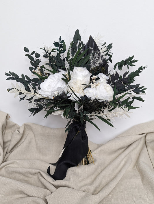 Midnight Phantom Bridal Bouquet - Eucalyptus, White Roses
