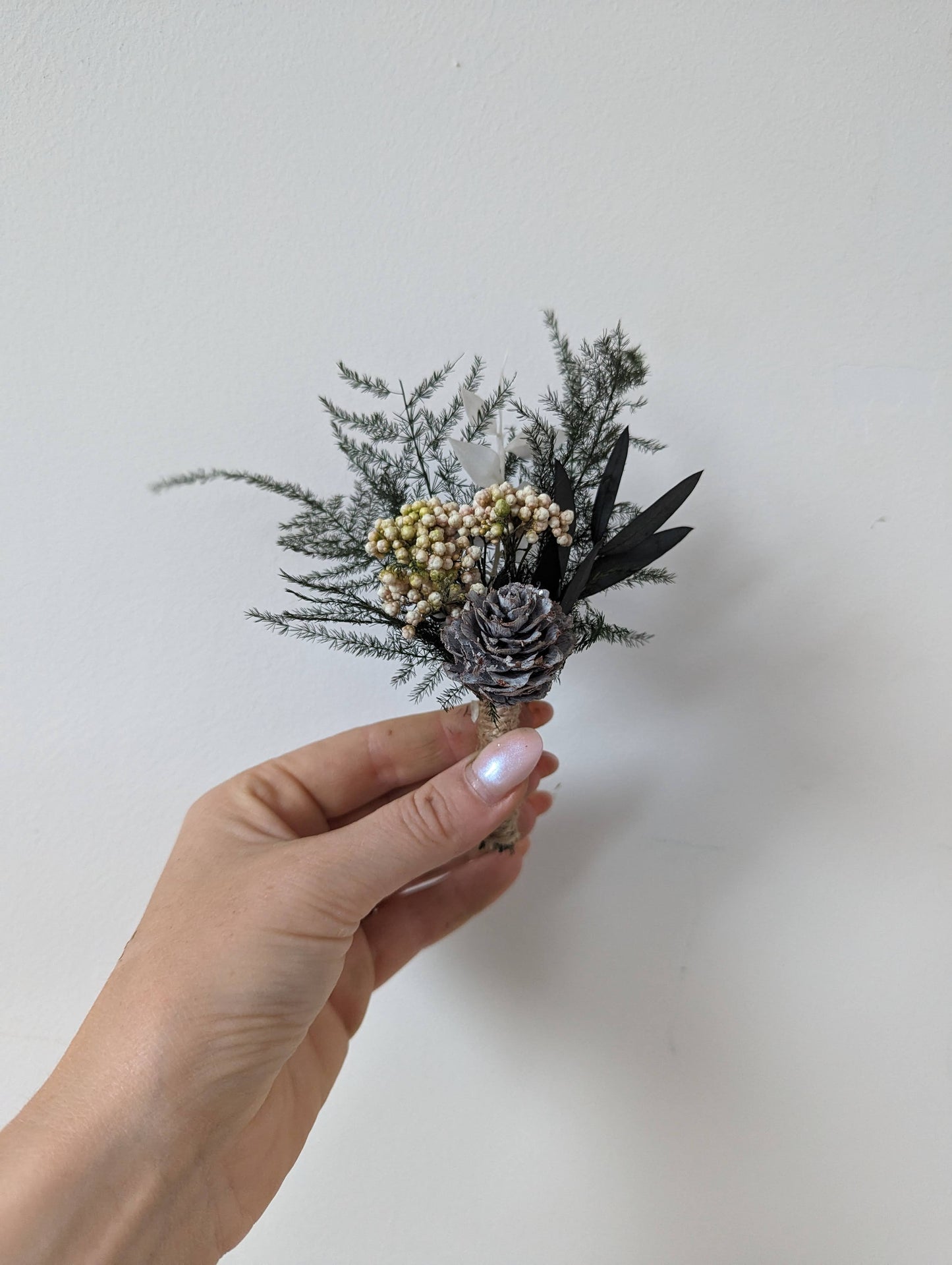 Winter Dried Flower Bridal Bouquet - Green Forest and Roses