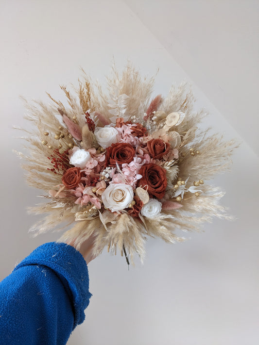 Autumn Dreamer Bridal Bouquet - Blush with Pampas Grass and Preserved Roses