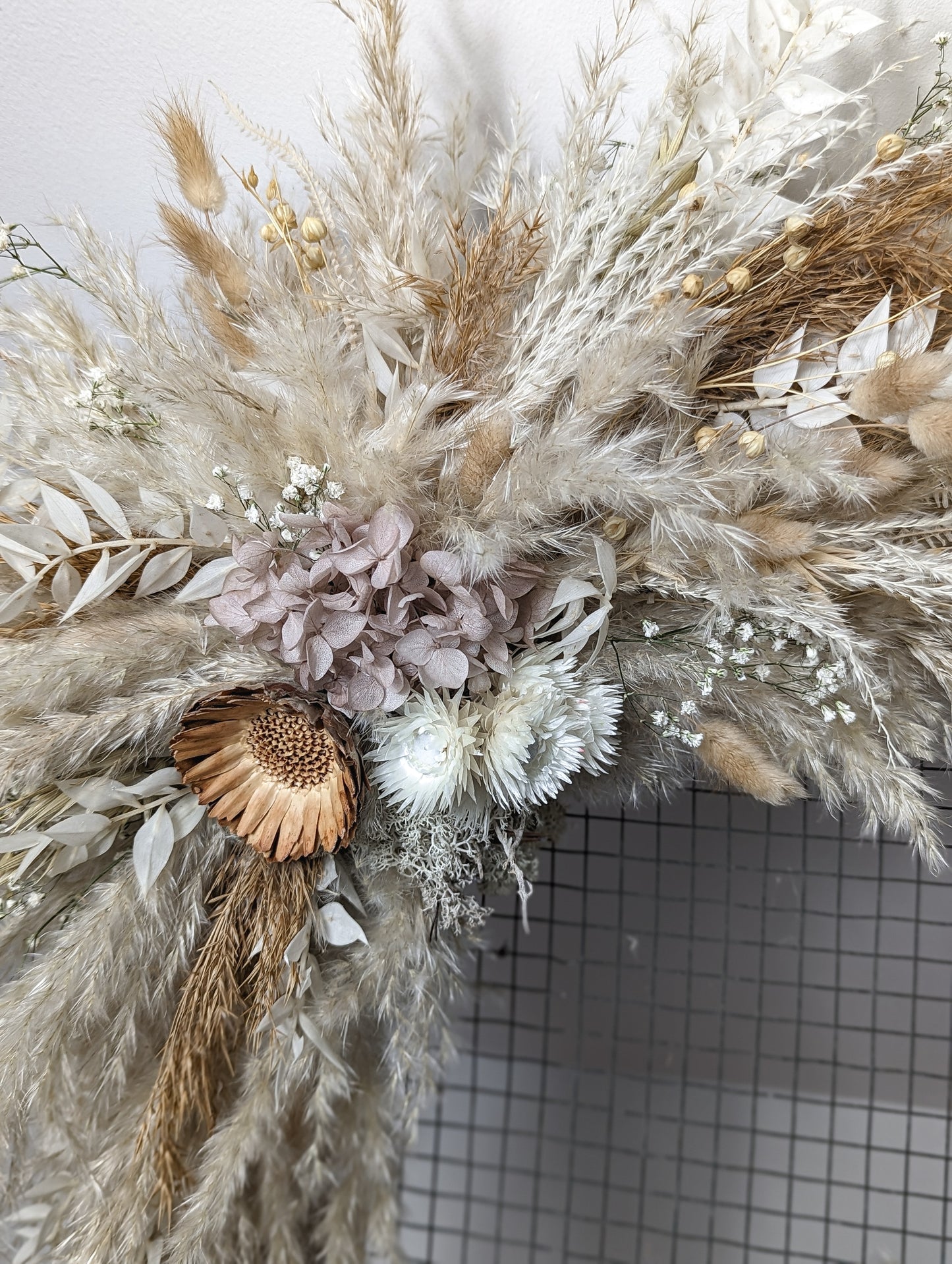 Boho Pampas Grass Dried Flower Arbor with Neutral Dried Flowers for Arch Decor