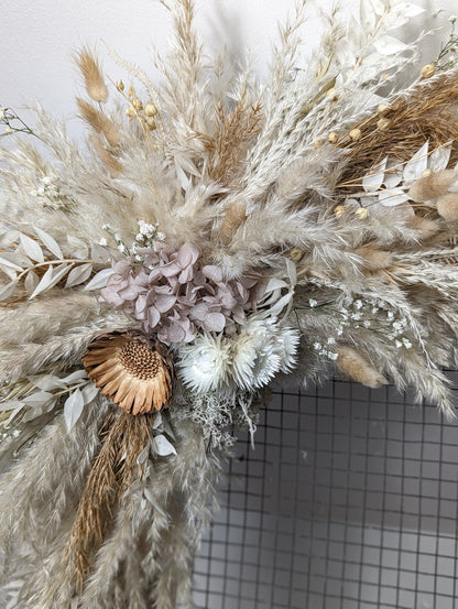 Boho Pampas Grass Dried Flower Arbor with Neutral Dried Flowers for Arch Decor